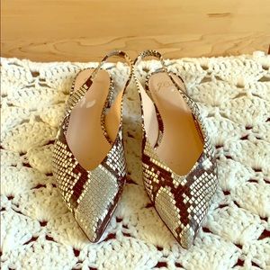 J Crew Pointed toe faux snakeskin flats